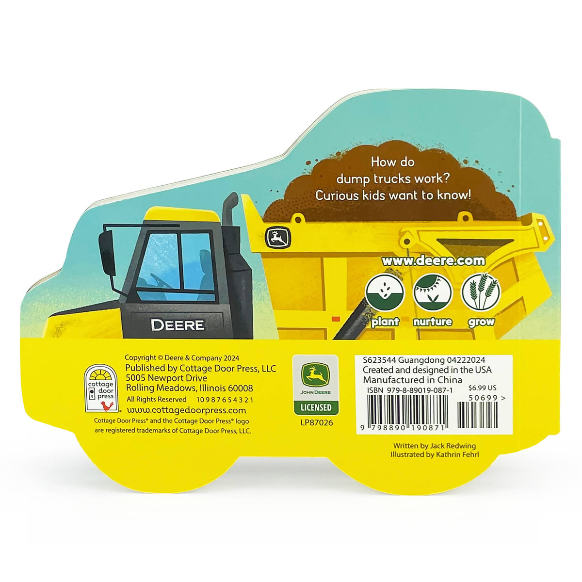 John Deere Kids How Dump Trucks Work board book, back cover