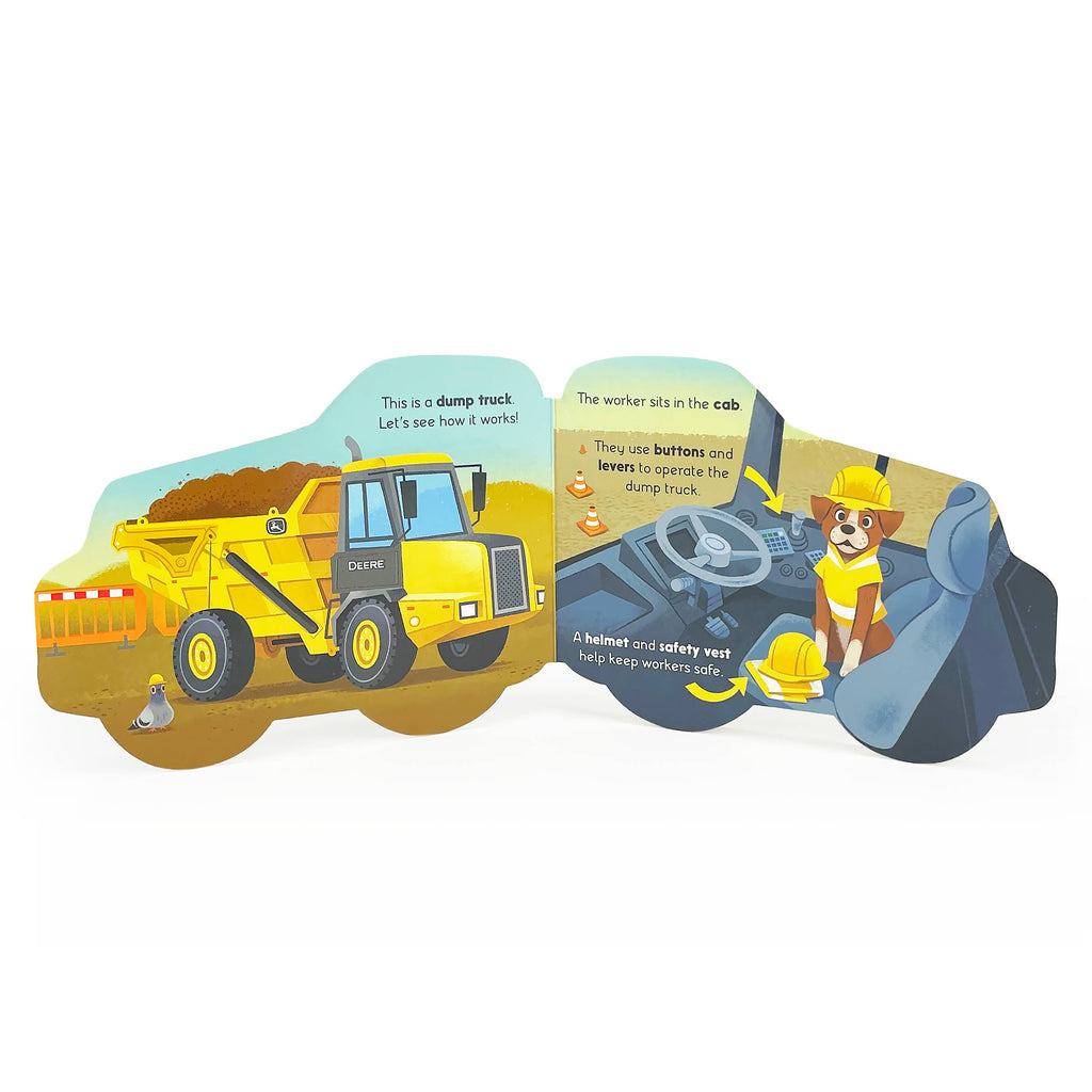 John Deere Kids How Dump Trucks Work board book, inside pages