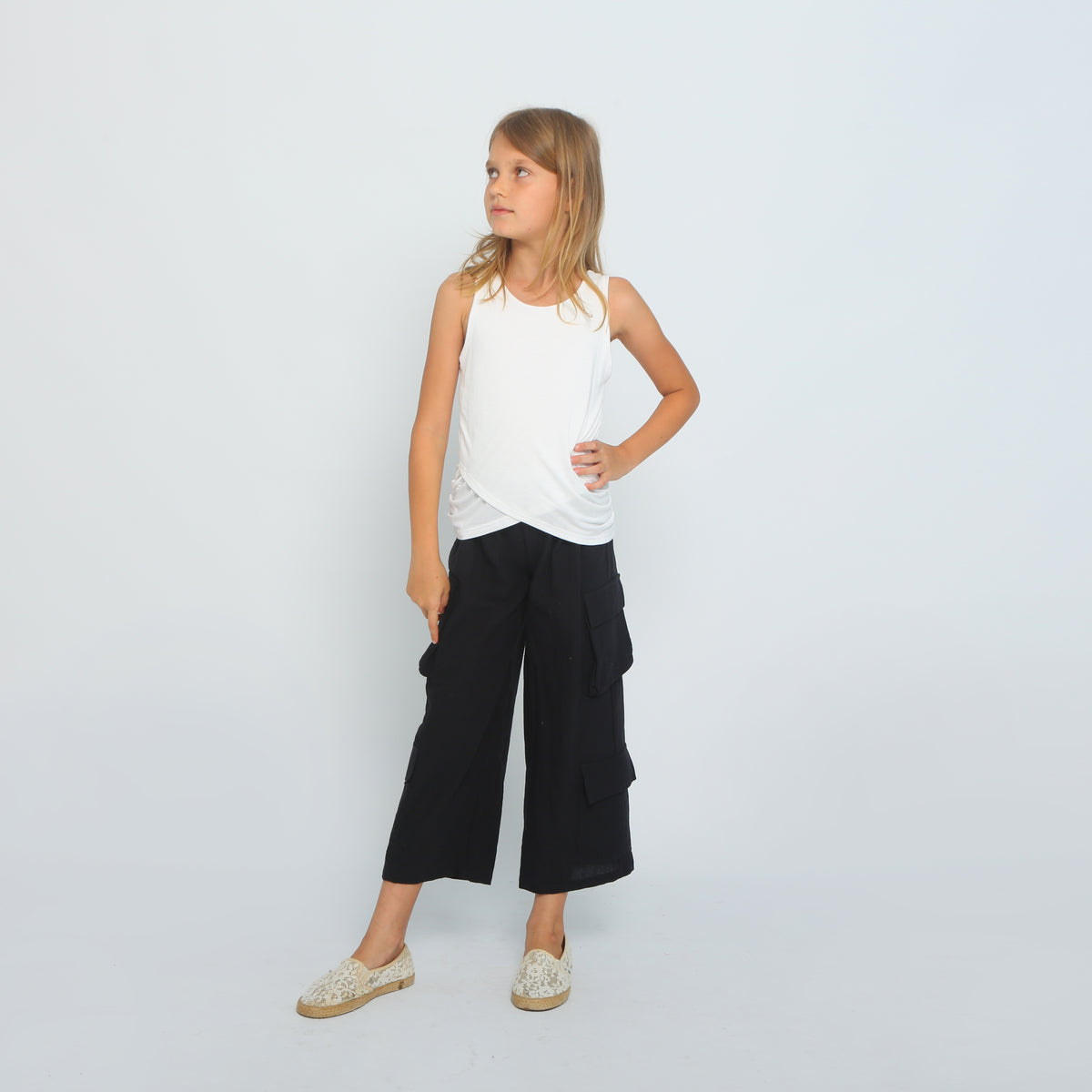 Tween girls criss cross hem tank, ivory white, view 3