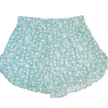 Tween girls ruffled shorts, Pacific blue aster, front view