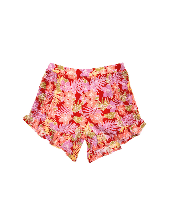 Joyous Ruched Side Ruffled Breezy Short - Bali Floral