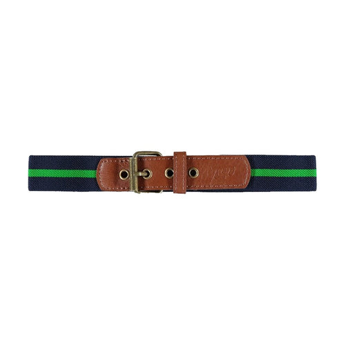 Mayoral kids stretchy adjustable belt, navy blue & kelly green, front view