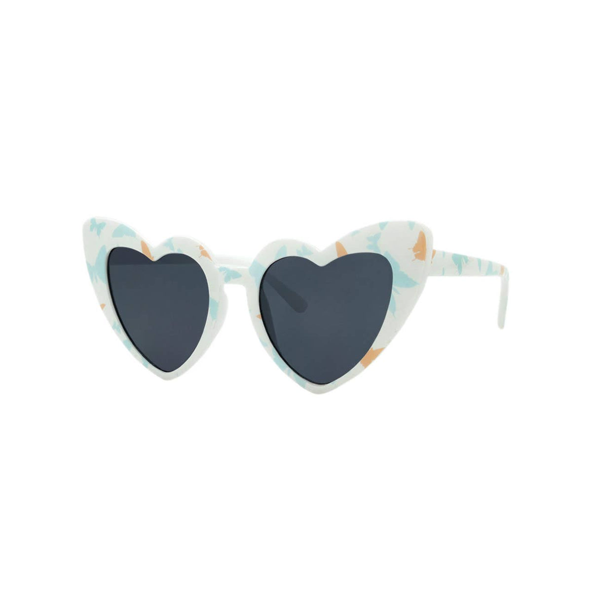 Kids sunglasses, case, bucket hat and beach bag set, blue butterfly, sunglasses angle