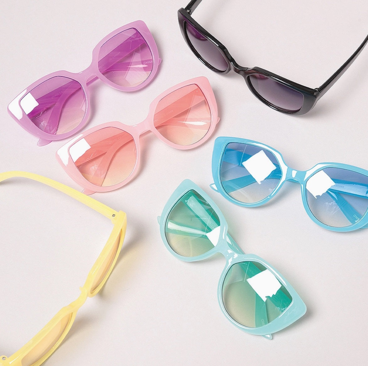 Kids candy cat eye UV400 sunglasses, pink, blue and black