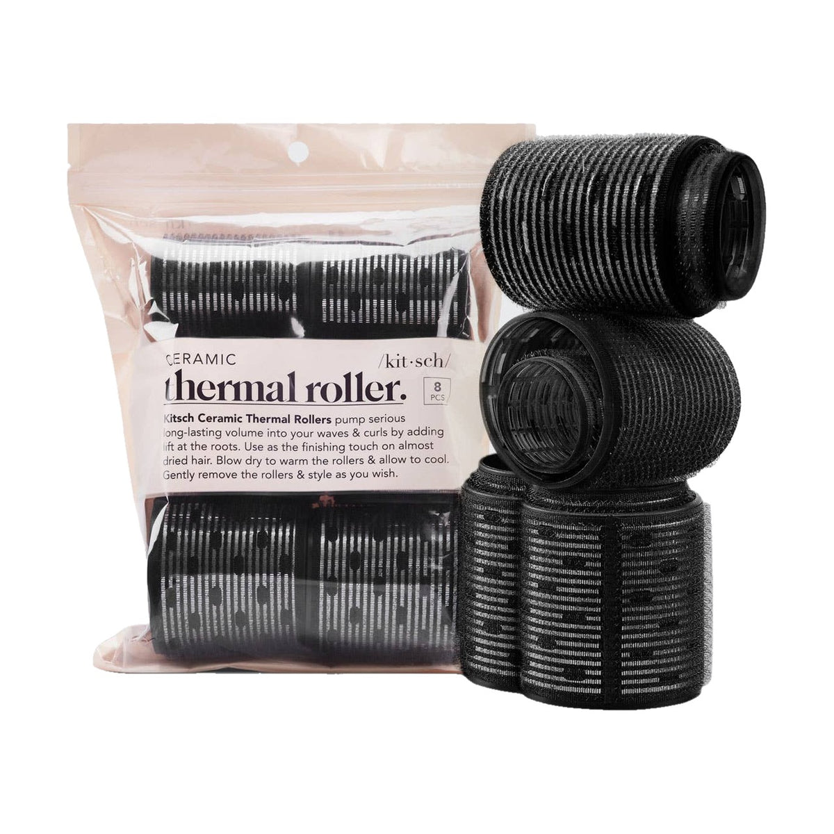 Kitsch black ceramic thermal hair rollers, in the package