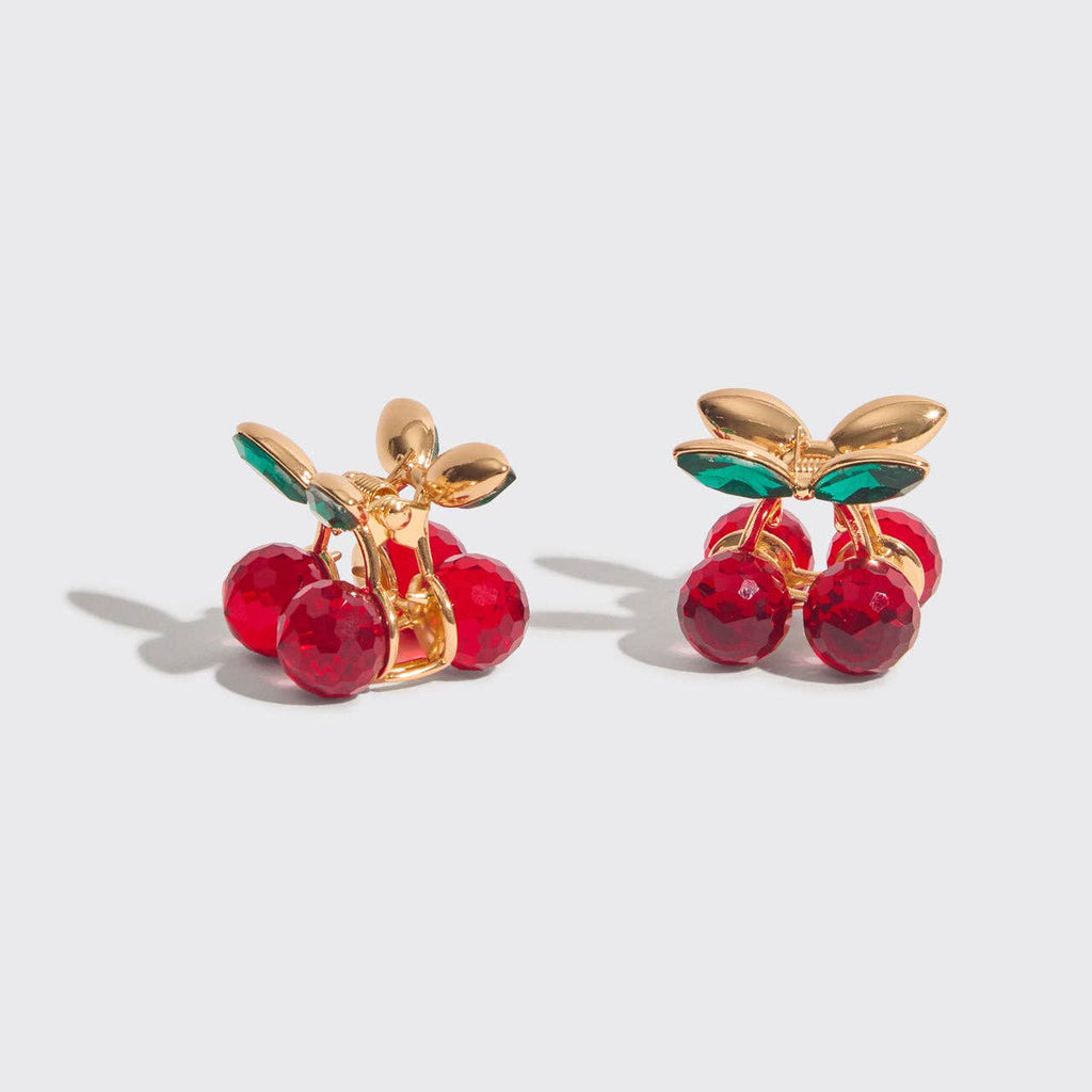Kitsch cherry rhinestone mini claw clips, two cherry clips