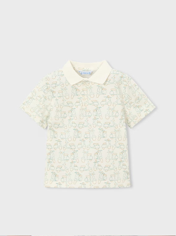 3104 Mini Boy S/S Printed Polo Shirt - Cream Green Scooters