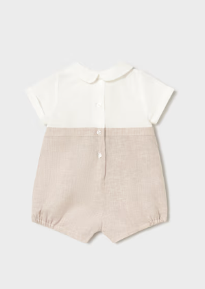 1604 Mayoral Baby UNISEX Ceremony Linen Romper - Wheat
