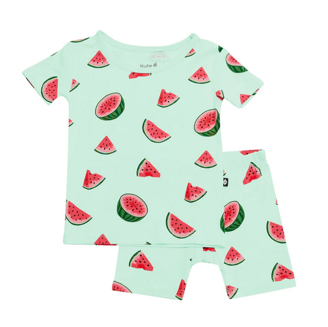 Kyte Baby bamboo short sleeve pajama set, watermelon, front view