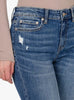 Ladies / Junior Stretch Distresssed Step Hem High Waist Flare Jeans - Medium Wash