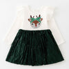 little girls reindeer print sequined skirt dress, green and white