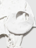 1728 Mayoral Baby UNISEX 3pc Gift Set,  Hat, Footie, and Bib - White, Textured Goose