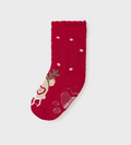 Mayoral eco toddler girls non-slip socks, red heart reindeer, front view