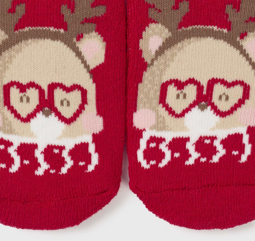 Mayoral eco toddler girls non-slip socks, red heart reindeer, view 2