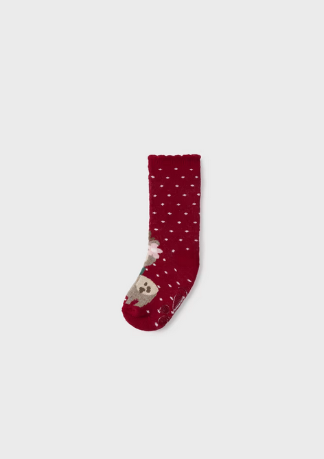 Mayoral baby socks, cherry, front view