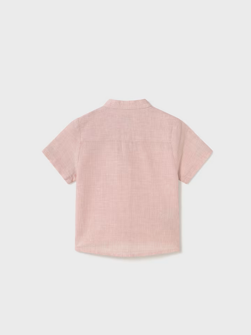 Mayoral baby eco-sustainable fine striped resort linen mao collar shirt, brick red, view 2