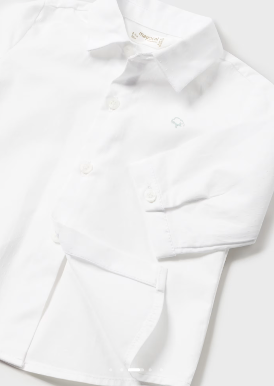 Mayoral baby long sleeve dress shirt with bowtie, white/lagoon sage, view 2
