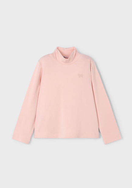 Mayoral girls soft viscose essential turtleneck, cake pink, front view