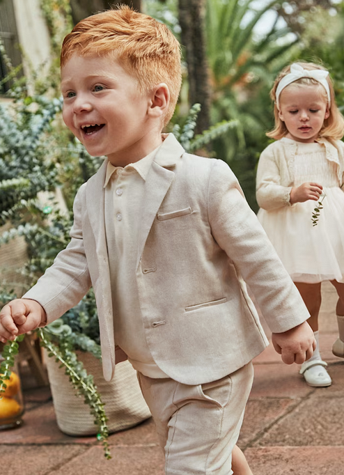 Mayoral baby dressy linen blazer, canvas, front view