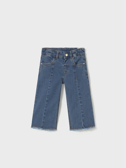 Mayoral baby flared front seam jeans, medium wash, front view