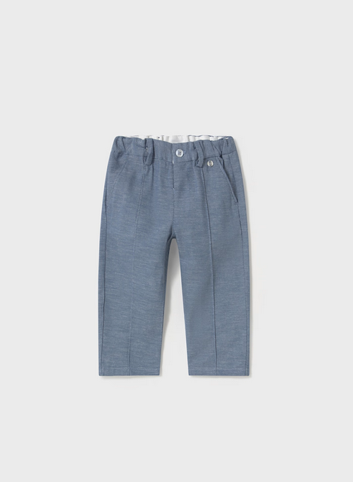 Mayoral baby dressy linen pants, blue, front view