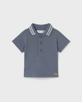 Mayoral baby boy short sleeve essential polo shirt, star chalky blue, front view