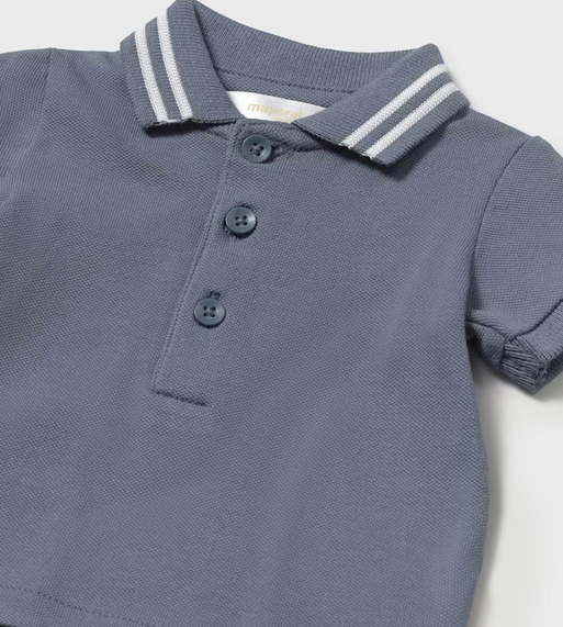 Mayoral baby boy short sleeve essential polo shirt, star chalky blue, view 2