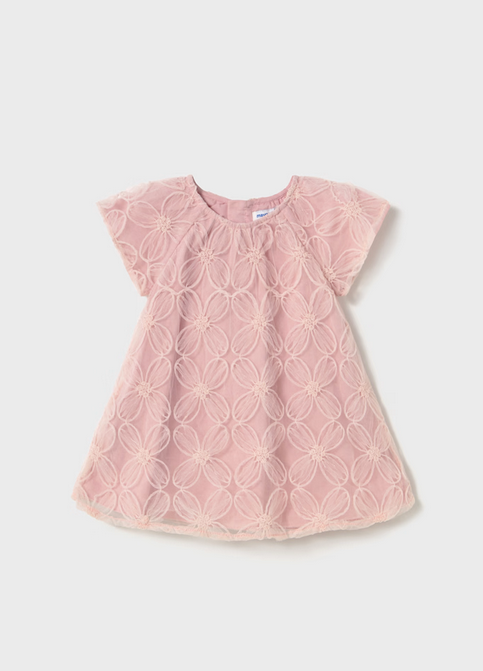 Mayoral baby embroidered tulle dress, rose, front view