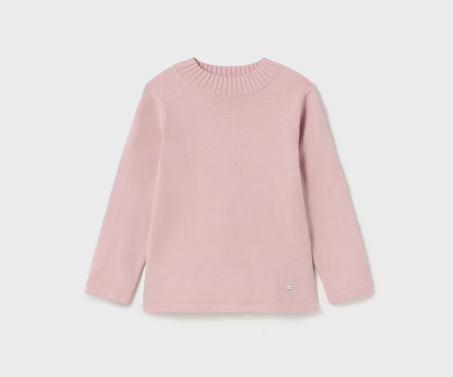 Mayoral toddler girl mockneck knit crewneck sweater, lt rose pink, front view