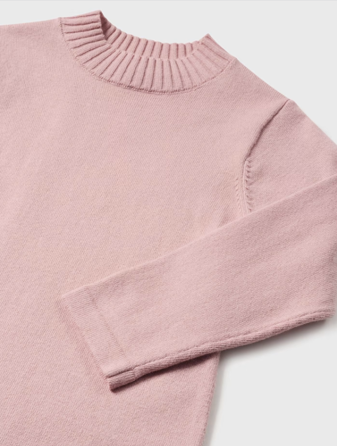 Mayoral toddler girl mockneck knit crewneck sweater, lt rose pink, view 3