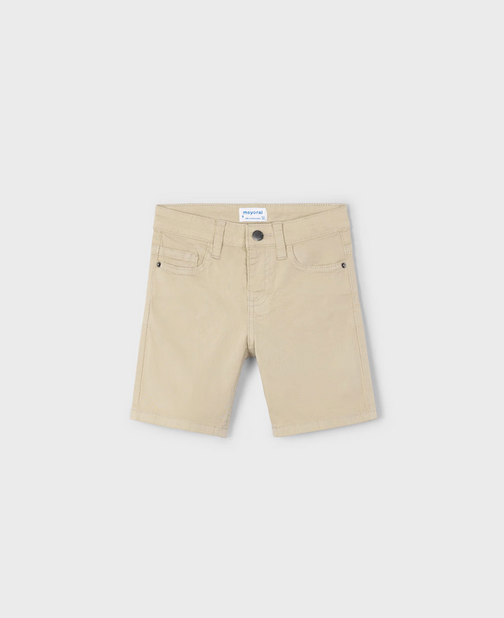 Mayoral boys basic 5-pocket twill shorts, almond, front view