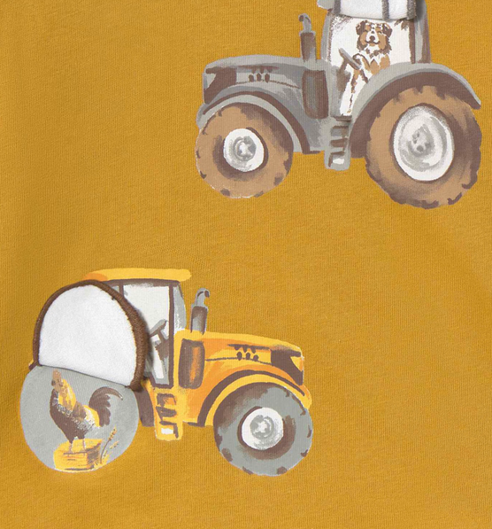 Mayoral toddler boy long sleeve lift-the-flap interactive play t-shirt, mustard farm tractor, view 2