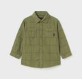 Mayoral toddler boy micro corduroy button-up overshirt, bayleaf green, front view