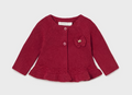 Mayoral baby girl ruffled edge knit cardigan, cherry red, front view