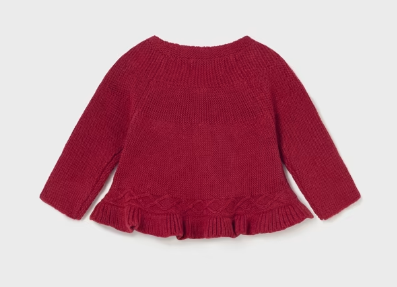 Mayoral baby girl ruffled edge knit cardigan, cherry red, view 2