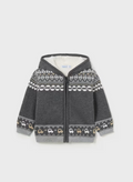 Mayoral baby knit zip-up cardigan, charcoal, front view