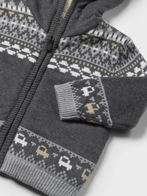 Mayoral baby knit zip-up cardigan, charcoal, view 2