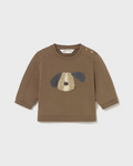 Mayoral baby peek-a-boo puppy crewneck sweatshirt, brown, front view