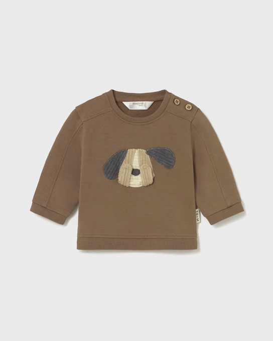 Mayoral baby peek-a-boo puppy crewneck sweatshirt, brown, front view