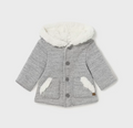 Mayoral baby soft shearling lined hooded car coat, grey, front view