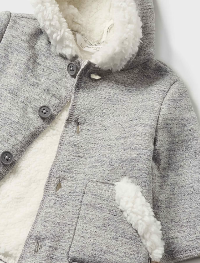 Mayoral baby soft shearling lined hooded car coat, grey, view 3