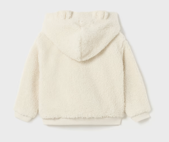 Mayoral toddler girl hooded curly faux fur ear zip-up jacket, natural chickpea, view 2
