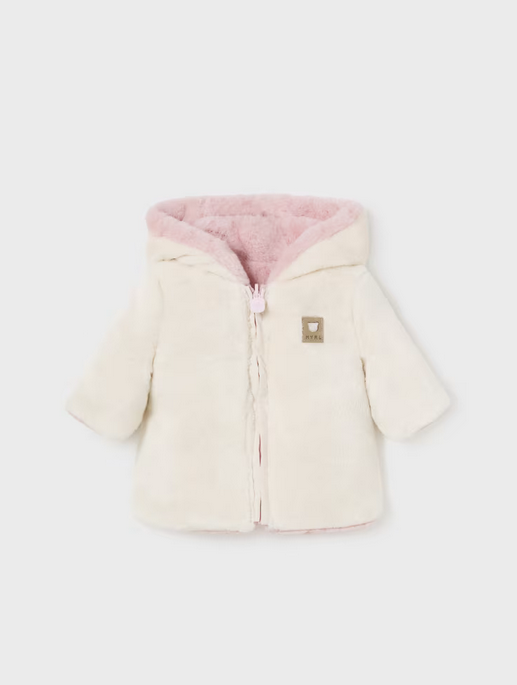 Mayoral baby girl reversible faux fur coat, blush, view 2