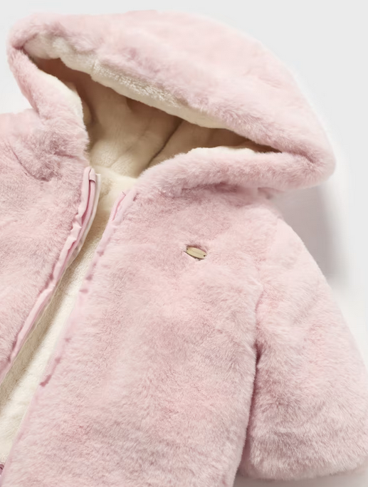 Mayoral baby girl reversible faux fur coat, blush, view 3