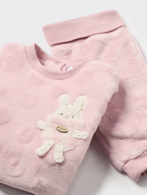 Mayoral baby velour bunny jogger set, blush, view 2