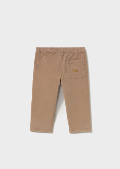 Mayoral toddler boy truffle light brown micro corduroy lined pants, back view