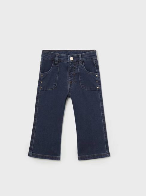 Mayoral baby girl flared jeans, dark wash, front view