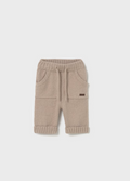 Mayoral baby kangaroo pocket knit soft plush pants, dune sand, front view