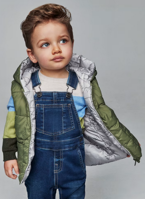 Mayoral baby soft denim overalls, dark, front view
