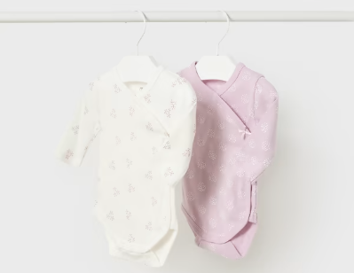 L/S Kimono Snap Bodysuit, Violet 2PC Set - Violet and White Bodysuits